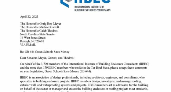 Cover page of IIBEC recommendations to bill, Green Schools Save Money, SB 644.