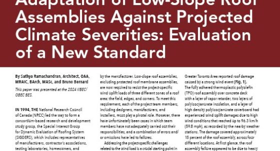 Cover of IIBEC Interface article entitled, Adaptation of Low-Slope Roof Assemblies Against Projected Climate Severities: Evaluation of a New Standard.