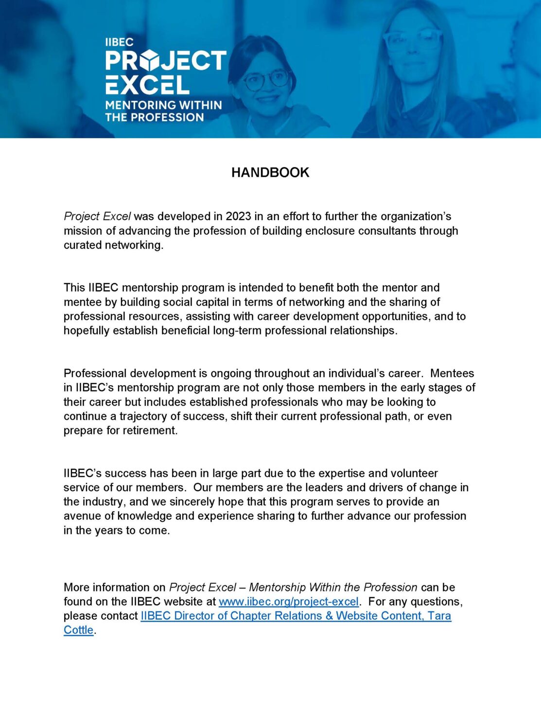 Cover of IIBEC Project Excel mentorship handbook.