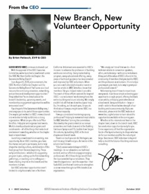 Cover of October 2025 IIBEC From the CEO column on IIBEC Sacramento Valley Branch.