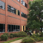 building with shuttered windows
