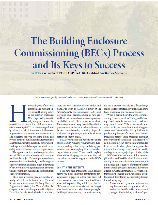 The Building Enclosure Commissioning (BECx) Process and Its Keys to Success