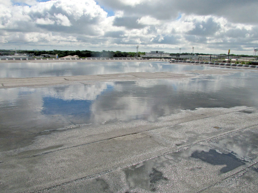A roof with ponded water